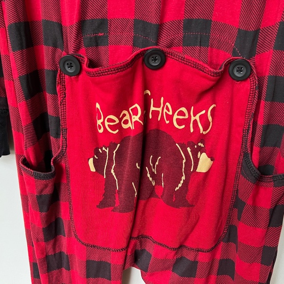Lazy One Bear Cheeks Long Johns Pajamas One Piece Sz M 100% Cotton Buffalo Check - Picture 4 of 5